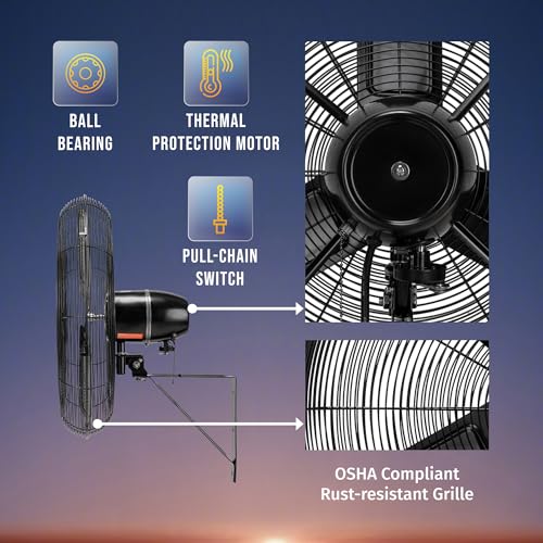 Tornado 24 Inch High-Velocity Oscillating Wall Mount Fan – IPX4 Water-Resistant, Industrial-Grade TEAO Motor, 2-Speed, 7350 CFM, cETL Certified for Outdoor Use - size: 24 inch, style: Industrial