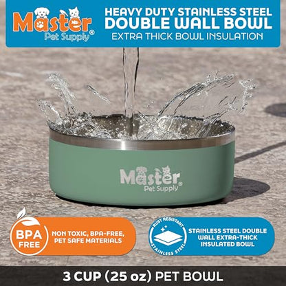 Master Pet Supply Stainless Steel Dog Bowls - 25 oz, Heavy Duty - Camo Patrol, Double Wall Extra-Thick Insulated, Non-Slip Pet Water Bowl for Dogs, Cats & Pets, Anti Rust Metal, Dish Washer Safe - color: Camo Patrol, size: 3 Cups (25 oz)