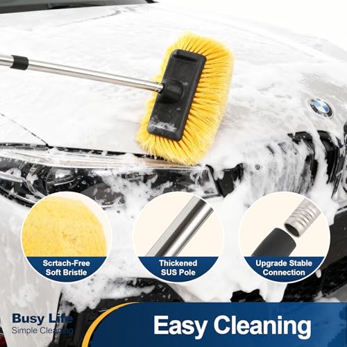 Yocada Five-Sided Car Wash Brush with 61" Long Handle No Scratch 12" Soft Bristle Brush Car Wash Cleaning Mop for Car SUV RV Truck Caravan Boat House Siding Floor