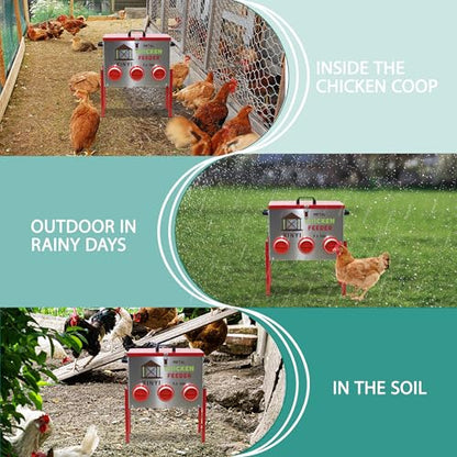 XINYI 9.3 Gallon Automatic Chicken Feeder, 6 Ports Gallon Chick Feeder No Waste with Adjustable Legs, Rodent Proof & Weatherproof Metal Raised Poultry Feeder - size: 6 ports with legs