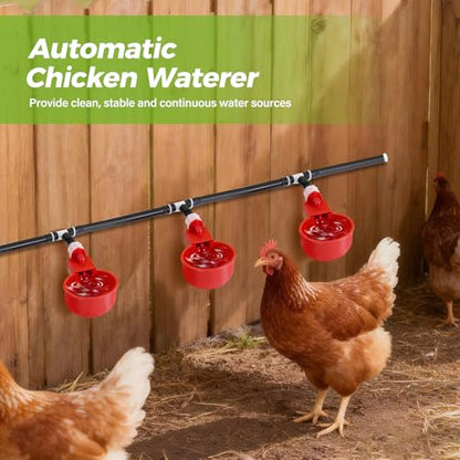 Complete Set Pipeline Automatic Chicken Waterer System| Removable Washable | Chicken Watering System with Poultry Water Cups| Poultry Waterer Feeder Dispenser for Pigeon Duck Quail for Chicken Coop