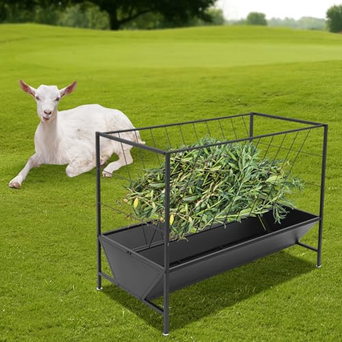 Pasture Hay Feeder, 50 Gallon Heavy Duty 2-in-1 Livestock Feeder, Large-Capacity Hay Feeder for Goat, Sheep, Cow, Horse 42.9 x 22.64 x 33.8In