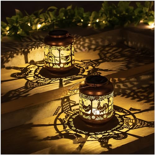 Chicken Solar Lanterns Outdoor Waterproof,Hanging Solar Lights Chicken Gifts for Women Men Metal LED Decorative Light for Yard,Patio,Lawn,Tabletop,Pathway,Landscape,Garden Decor - style: Chicken