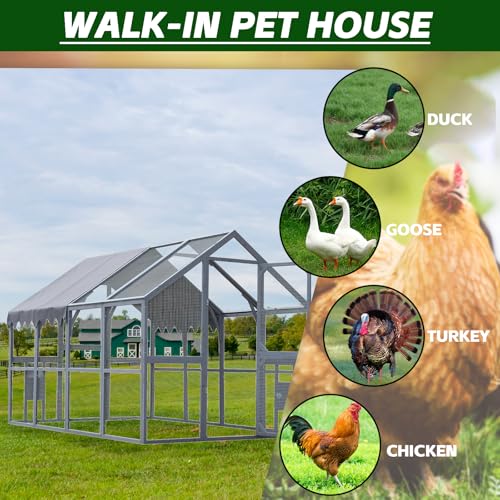 Endark 110" Large Walk-in Chicken Coop Enclosure with Platforms and Waterproof Cover - Spacious Outdoor Yard Farm Poultry Cage with Durable Wood Construction and Rain Protection Brown (Grey) - color: Grey