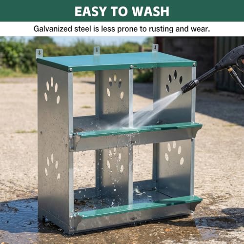 4 Compartments Metal Chicken Nesting Box,Wall Mounted Egg Box,Green,Rustproof and Easy to Clean