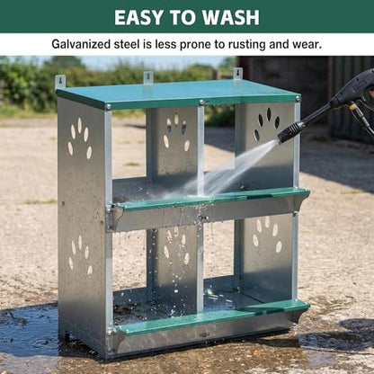 4 Compartments Metal Chicken Nesting Box,Wall Mounted Egg Box,Green,Rustproof and Easy to Clean