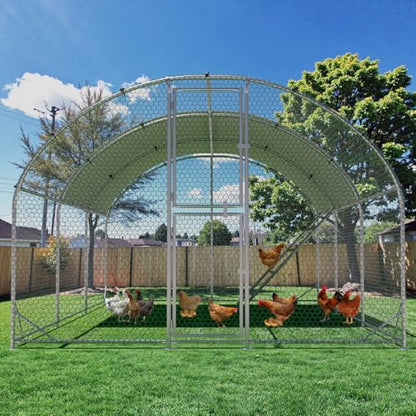 Large Metal Chicken Coop, Chicken Runs for Yard with Cover, Arch Roof Chicken Coop, Outdoor Chicken Pen, Heavy Duty Galvanized Steel Frame, Waterproof Cover, 10 x 20 x 6.5 FT - size: 118.1"L x 78.7"W x 235.2"H