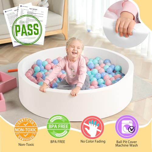 TRENDBOX Extra Large Soft Foam Ball Pit 51.2" x 11.8" (NO Balls) in Large Sponge Round Ball Pool Indoor Round Children Toddler Playpen - White - color: White, size: 130CM