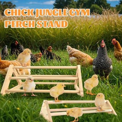 2 Pcs Long Pine Wooden Chick Perch Set, Strong Pine Wood Roosting Bar with Holes | Brooder & Coop Accessories, Jungle Gym Fun Toys for Baby Chickens