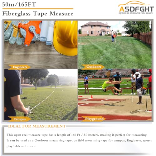 Open Reel Tape Measure 165 Feet, Fiberglass Tape Measure, Yard Measuring Tape Fit for Sports Field, Outdoor, Engineer,Track, Durable Dual-Sided Measuring Reel with Feet and Meters (1/2') - size: 50 m