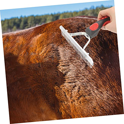 Durable Horse Grooming Rake with Rubber and Metal Teeth Practical Hair Removal Comb for Shedding and Mud Cleaning Ergonomic Handle for Comfortable Use Enhances Circulation and
