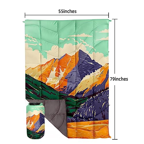 Outdoor Puffy Camping Blanket, Lightweight Down Alternative Puffy Printed Camping Large Ultra Warm Hammock Top Quilt Waterproof Blanket for Traveling Picnic Beach Party Cold Weather (Peak) - color: Peak