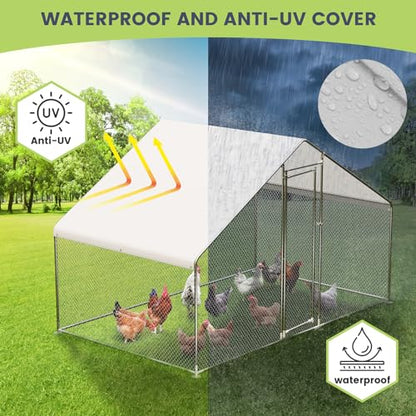 GarveeTech Large Walk-in Chicken Coop with Run, 9.8' x 6.5' Outdoor Chicken Runs for Yard with Cover, Metal Poultry Cage for Chickens, Ducks, Birds - size: 118.1"L x 77.2"W x 78.0"H