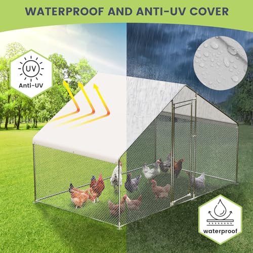 Large Metal Chicken Coop, Large Chicken Pen, Chicken Runs for Yard with Waterproof and Anti-UV Cover, Duck Rabbit House Outdoor (9.8'L x 6.5'W x 6.5'H) - size: 9.8x6.5x6.5 feet