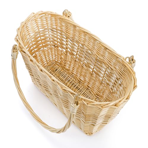 ZEAYEA Wicker Picnic Basket with Handle, Oval Woven Willow Basket, Wicker Storage Gift Basket for Easter, Halloween, Christmas, Egg and Flower Gathering