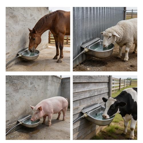 Automatic Water Bowl 304 Stainless Steel Pet Water Dispenser Dog Feeder Waterer for Large Dogs with 40" Steel Hose, 2 Float Valve, Copper Connector Adapter, 2 Bolts (Without Drainage Hole)