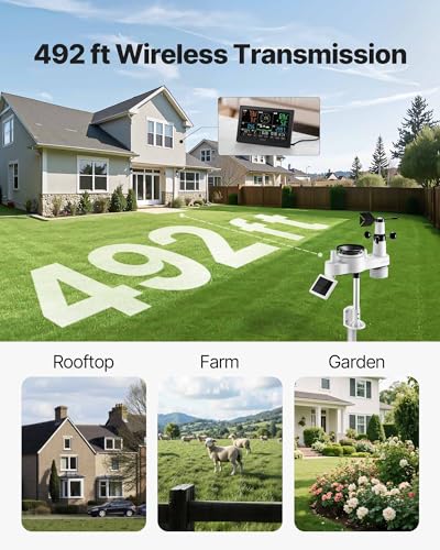 VEVOR 7-in-1 Wireless Weather Station, 7.5-Inch VA Display, Solar Powered Outdoor Sensor, Rain Gauge, Indoor Outdoor for Weather Forecast, Temperature, Humidity, Wind Speed and Direction (No WiFi) - style: 7in1 NO WiFi New Version
