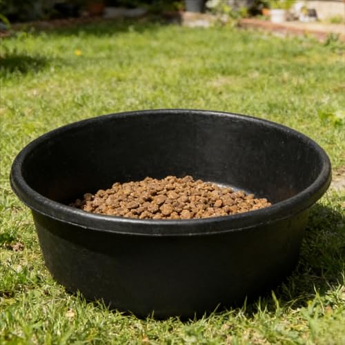 Heavy Duty Dog Bowls 4 Quart Rubber Feed Pan, Crack Proof Farm Equipment for Livestock, Durable Indoor Outdoor Water Bucket Dispenser, 11 Inch Black Food Bowl for Rabbits