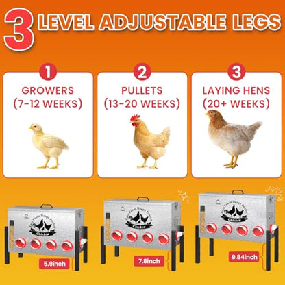 16-Gal Metal Automatic Chicken Feeder with 10 Feeding Ports | 88LB Capacity, Anti-Waste Design, Rust-Proof Alloy Steel, Clear Viewing Window, 3-Level Legs for Outdoor Chicken Coops - size: 16GAL-88LB