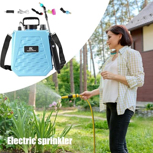 Electric Garden Sprayer | Backpack Can Rechargeable - Power Sprayer with Adjustable Shoulder Strap,for Home Outdoor Plant Agriculture Backyard Yard Lawn Farm - color: 9L sky blue