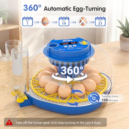 Chicken Egg Incubators for Hatching Eggs, 12 Egg Incubator with Automatic Egg Turning and Humidity Control – Chicken Incubators for Hatching Eggs with 360° View/Candler/Water Bottle Refill/Air Vent - size: 12 Eggs