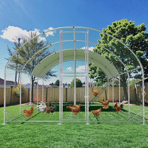 Large Metal Chicken Coop, Chicken Runs for Yard with Cover, Arch Roof Chicken Coop, Outdoor Chicken Pen, Heavy Duty Galvanized Steel Frame, Waterproof Cover, 10 x 26 x 6.5 FT - size: 10' x 26'