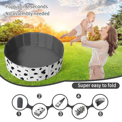 GOGOSO Foldable Ball Pit for Toddlers Large Foldable Puppy Dogs Cats Baby Infant Kids Portable Corner Ball-Pit Big Pop Up Collapsible Soft Play Tent Indoor Outdoor (Balls no Include) Black White Cow