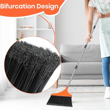 Heavy-Duty Angle Broom for Floor Cleaning with 52" Long Handle Stiff Bristle Angle Commercial and Industrial Broom, Indoor Outdoor Broom for Garage Kitchen Office Lobby Patio - size: 1 Pack