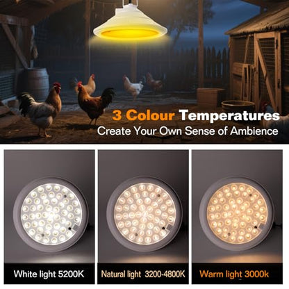 Solar Chicken Coop Light with Timer | Three-Color Dimmable LED, IP66 Waterproof Hanging Ceiling Pendant Light Suitable for Poultry Farms,Coops,Patio,Camping,Garage etc (White) - color: white 1pcs