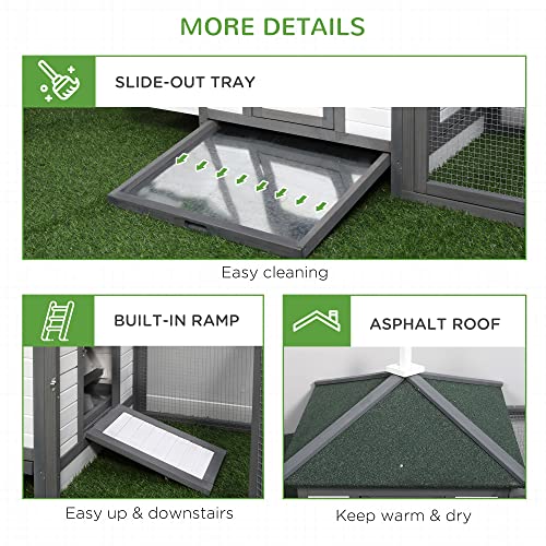PawHut 77" Wooden Chicken Coop with Nesting Box, Cute Outdoor Hen House with Removable Tray, Ramp Run, for Garden Backyard, Gray - color: Gray