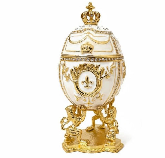 Fabergé Egg Pure GOLD decor 4ct Collectors Egg Russian Jewelry Box Faberge Egg Trinket HANDMADE Faberge Box 200 Austrian Crystal Diamonds & Gold Bracelet Womens Jewellery Gift Ideas (Imperial White) - color: Imperial White