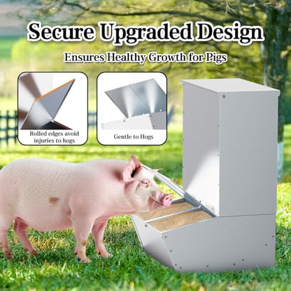 2 Door Hog Feeder, Heavy Duty Steel Piglets Feeder, 3.7 Bushels Pig Feeder, Livestock Feeder for Feeding up to 8 Pigs