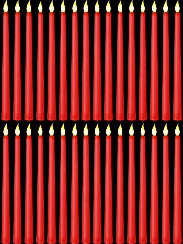 Treela 24 Pcs Flameless Taper Candles Battery Operated Bulk Fake Candles Light LED Candle Sticks Flickering Tapered for Easter Wedding Anniversary Decoration(Basic,11 Inch,Red) - color: Red, size: 11 Inch, style: Minimalist