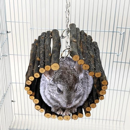 BNOSDM Chinchilla Hanging Tunnel Toy with Adjustable Metal Chain,Natural Fruitwood Small Animal Tubes & Tunnels Toys, Rat Cage Accessories for Ferret, Squirrel, Guinea Pig (Size M)