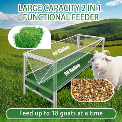 90 Gallon Goat Hay Feeder No Waste, 2 in 1 Hay Feeder for Goats with 30-GAL Feed Pan & 60-GAL Hay Rack, Livestock Hay Feeder for Feeding Goat, Sheep, Horse Indoor & Outdoor (Rubber) - style: Rubber
