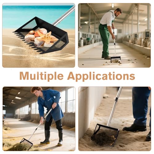 Chicken Poop Scooper, 2-in-1 Chicken Coop Scoop Rack with Duable Stainless Steel Handle, Sand Shifting Shovel Metal Coop Scoop, Pooper Scooper for Farm Animals