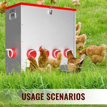 10 Ports Automatic Chicken Feeder 85 Pounds Large Gravity Fed Chicken Feeder with Latch & Handle for Chickens Bantams Pheasants Poultry Coop Weatherproof