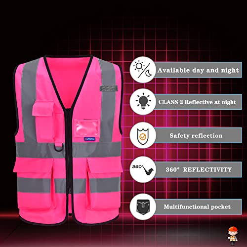 6XL 7XL 8XL Pink Safety Vest with pocket, Pink 6XL-8XL - color: Pink, size: 6X-Large