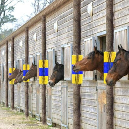 4pc Livestock Scratch Brushes, 20'' x 7.3'' Heavy Duty Cow Scratcher Wall Mount, Flexible Anti-Itch Grooming Tool for Cattle, Goat, Horse Grooming Supplies with Screws and Nuts - color: blue yellow