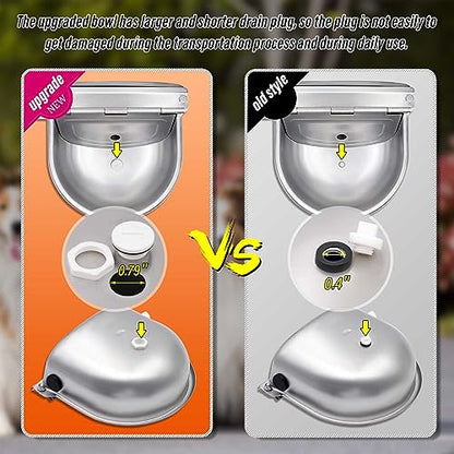 Livestock Water Trough Stainless Steel Automatic Waterer Bowl | Wall Mounted, with Float Valve and Drain Plug, Automatic Dog Water Bowl Outdoor, Suitable for Dogs Chickens Goat Pig Horse