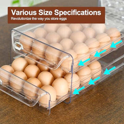 Egg Holder for Refrigerator,40 Eggs Clear Drawer Organizer,2 Layer Stackable Egg Holder Egg Trays,Egg Storage Container with Time Scale for Fridge Countertop Cabinet - size: 40 eggs