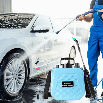 Battery Powered Garden Sprayer | Watering Can Rechargeable | Battery Garden Sprayer with Adjustable Shoulder Strap,for Farm Lawn Yard Backyard Agriculture Plant Outdoor Home - color: 6.5L sky blue