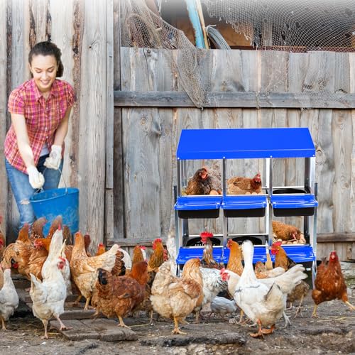 Chicken Nesting Box with Roll Away Design, 2-Layer Hen Nesting Boxes with Legs and Removable Lid, Easy Egg Collection, Cleanable Pull-Out Roosting Box for Chickens - color: Blue, size: 6 holes with legs