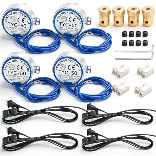 Twidec/4Pcs Synchronous Turntable Motor Electric Motor 2.5-3 And 5-6R/MIN 50/60Hz 4W CCW/CW AC100~127V Synchron Motor For Cup Turner,Cuptisserie Rotator With 7mm Flexible Coupling TYC-50-2.5+5R-XLLB - size: 2.5-3R＆5-6R-4 set