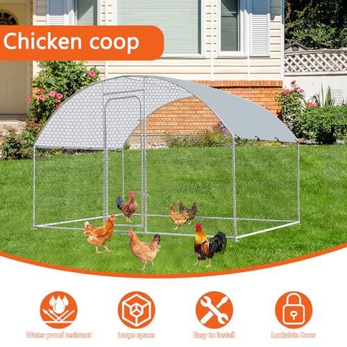 Outdoor Metal Chicken Coop Large Walk-in Poultry Cage Spire-Shaped Chicken Run with Waterproof and Anti-Ultraviolet Cover for Outside,Backyard and Farm,4.9' L*9.8' W*6.4' H - size: 58.8"L x 117.6"W x 76.8"H
