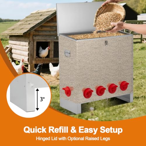Automatic Chicken Feeder 85-120lbs Capacity, Galvanized Metal Poultry Feeding Equipment, Rainproof & Rodent Proof Large Chicken Food Dispenser for Backyard Coop & Farm Use (10 Ports) - style: 10 Ports(85-120LBS)