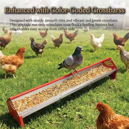 47" Chicken Trough Feeder - Galvanized Steel Feed Trough with Drainage Holes & Red Crossbar for Chicken, Duck, Turkey | Heavy Duty, Rust-Proof & Easy-Clean Design - color: Orange