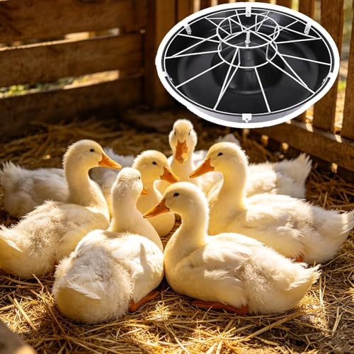 Round Livestock Feed Trough for Duck, Chicken, No Waste Outdoor/Indoor Piglet Feeder, Pasture Poultry Water Bowl Container, Easy to Install(Double Rack,63cm/24.8"(12 Slots)) - color: Double Rack, size: 63cm/24.8"(12 Slots)