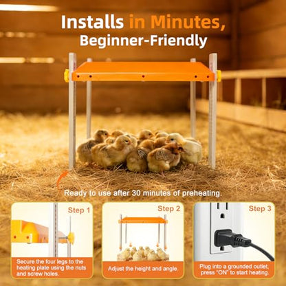 Chick Brooder Heating Plate, Briidea 80W Brooder Heater with 110–130℉ Constant Heat, Energy-Efficient, Adjustable Height & Angle, 10 PET Cleaning Film, Warmth Like Hen, 10" x 10" for 15 Small Poultry - color: Straight support