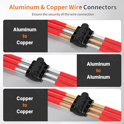 3 Port Aluminum to Copper Wire Connectors Dual Entry 2/0-6 Gauge Wire Connectors Insulated Multi Tap Connector Aluminum Wire Connector with Slotted Allen Hex - 6 Pack - size: 2/0-6 AWG